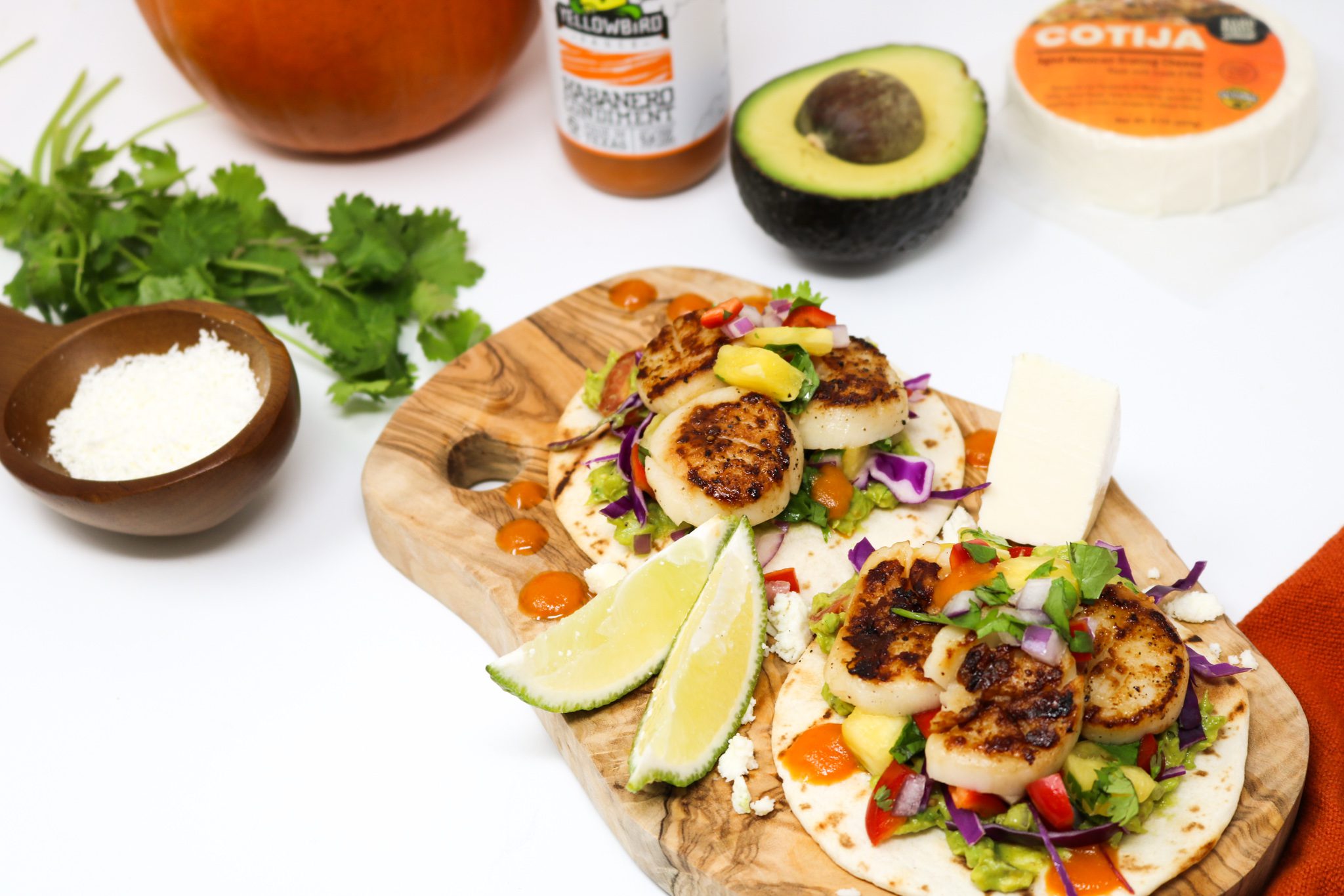 Seared Scallop Tacos with Cotija Rizo Brothers California Creamery