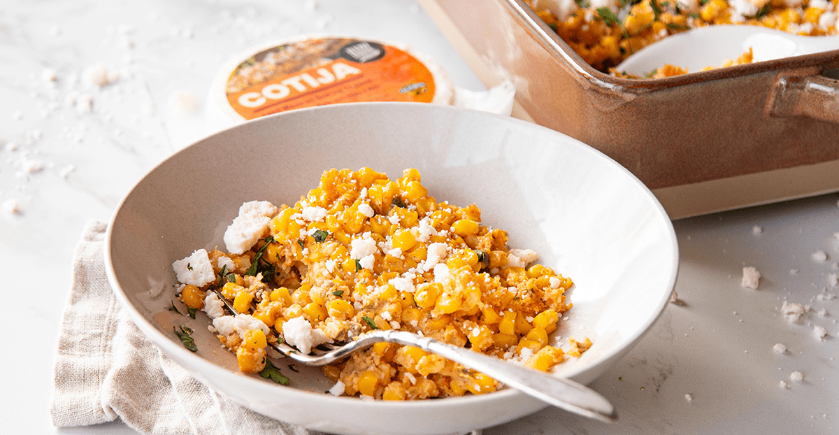 Mexican Street Corn Casserole with Cotija Cheese Rizo Brothers