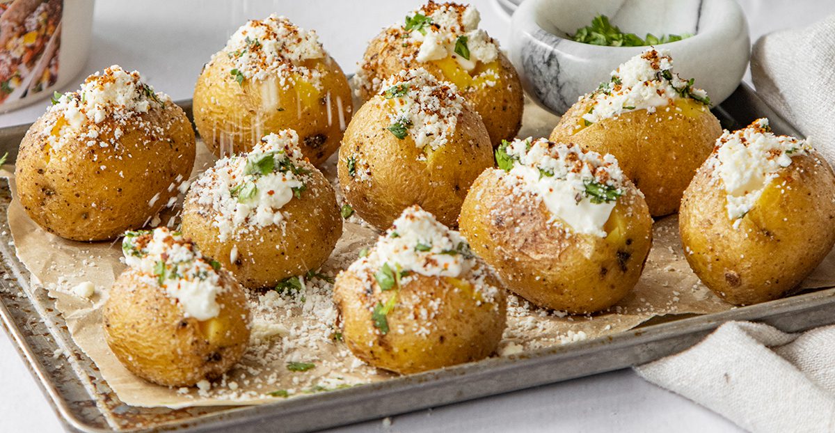 Mini Baked Potatoes with Cotija Rizo Brothers California Creamery